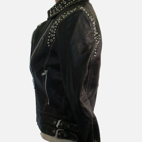 Bagatelle NYC Asymmetrical Studded Genuine Soft Leather Moto Jacket Size S - Picture 16 of 17